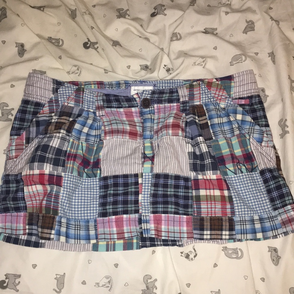 AE American Eagle Patchwork Madras Plaid Skirt 10